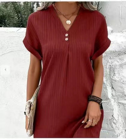 Damen lässiges Midi-Kleid mit Knopfdetails W&W Mode