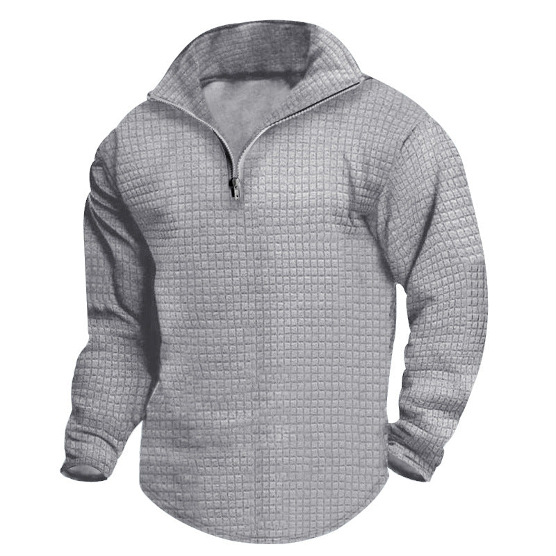 Herren strukturierter Fleece-Pullover mit hohem Kragen und halbem Reißverschluss WW