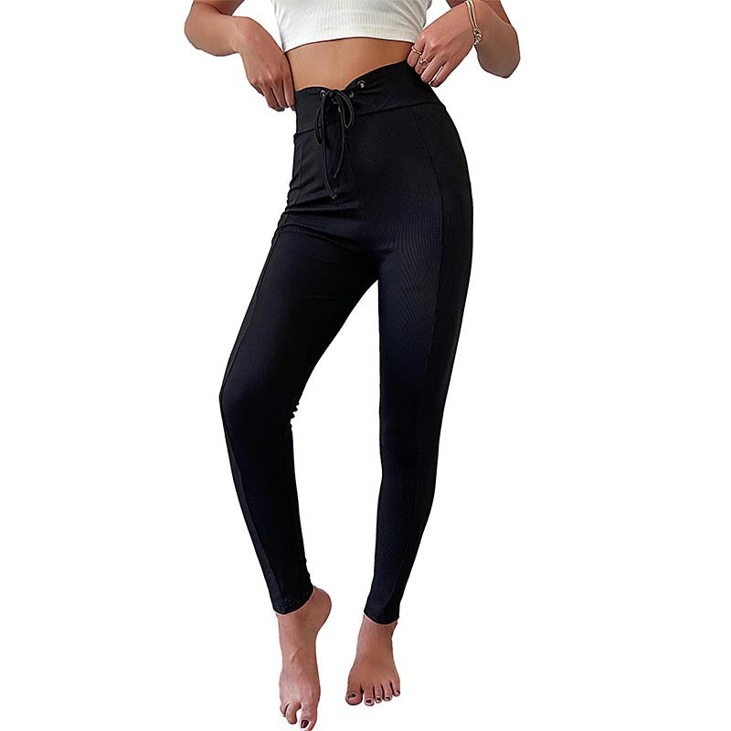 Damen Hochtaillierte Yogahose mit elastischem Bund und Rippstruktur WW