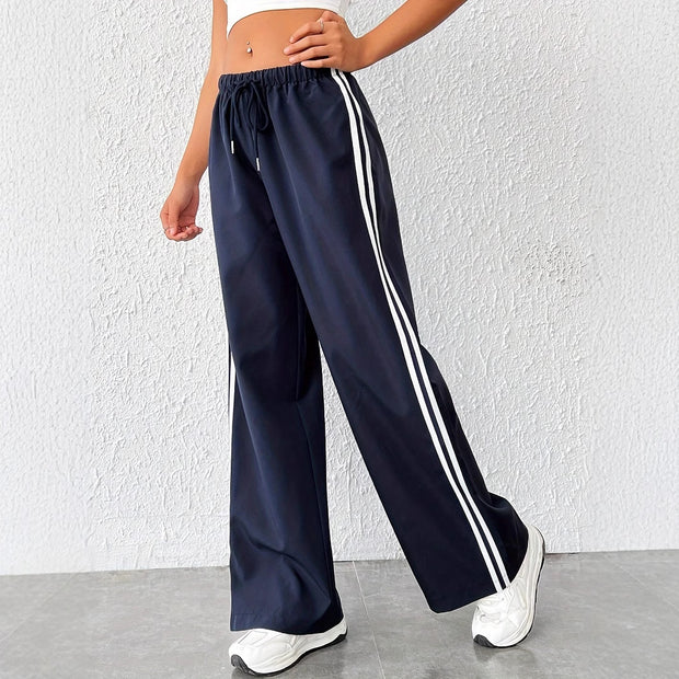 Damen Freizeithosen mit hoher Taille und sportlichen Streifen WW