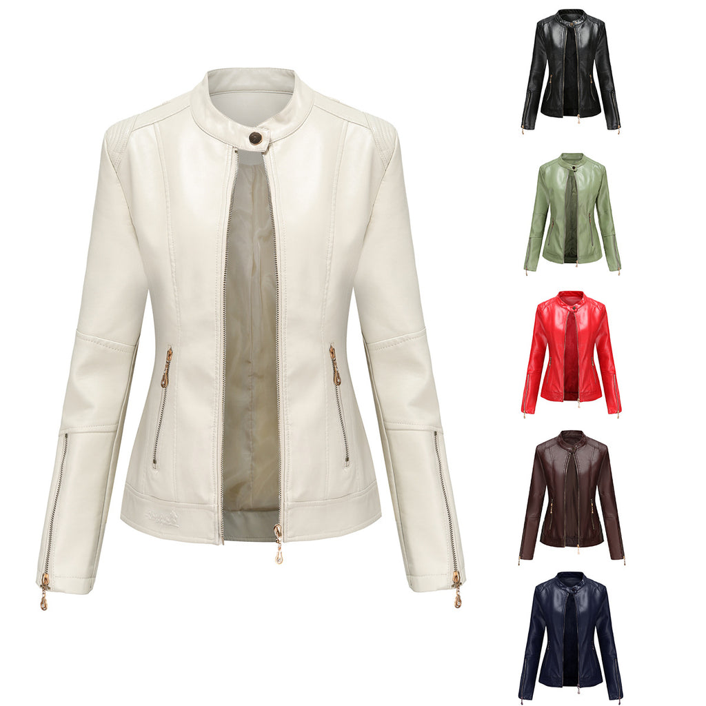 Damen modische Faux-Lederjacke mit minimalistischen Akzenten WW