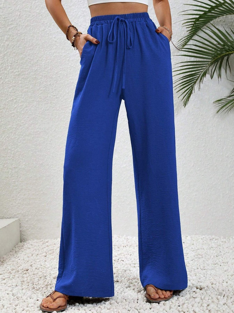 Damen Weite Sommerhose mit elastischem Bund und Tasche WW