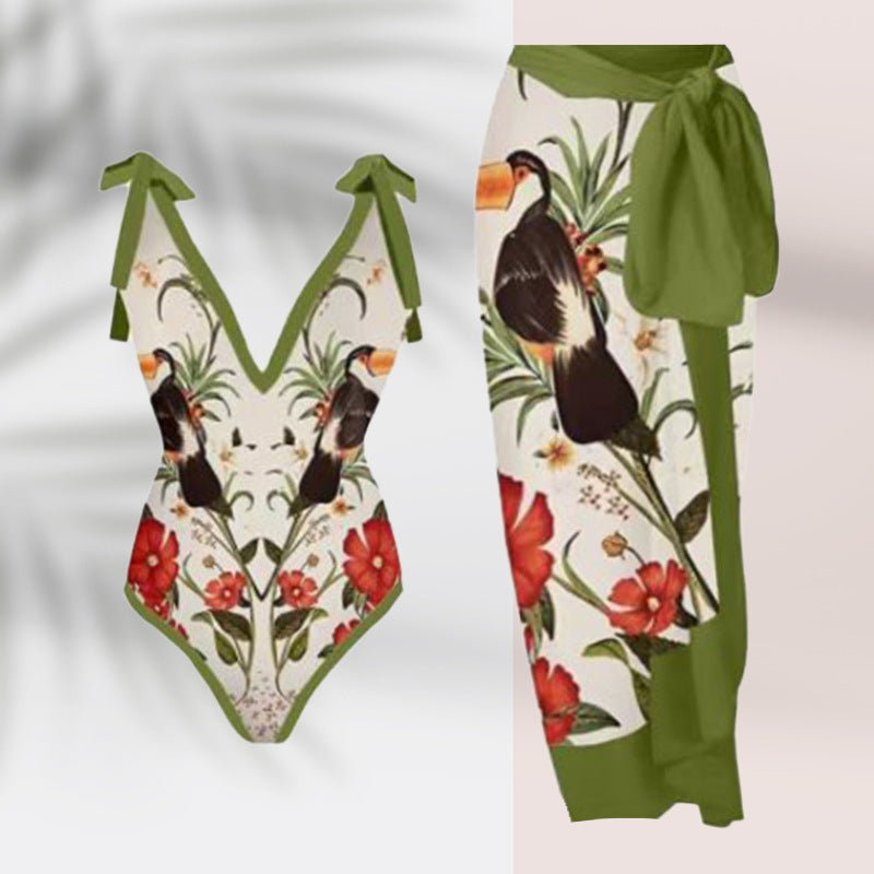 Damen Pareo mit botanischem Muster und stilvollem Bindegürtel WW