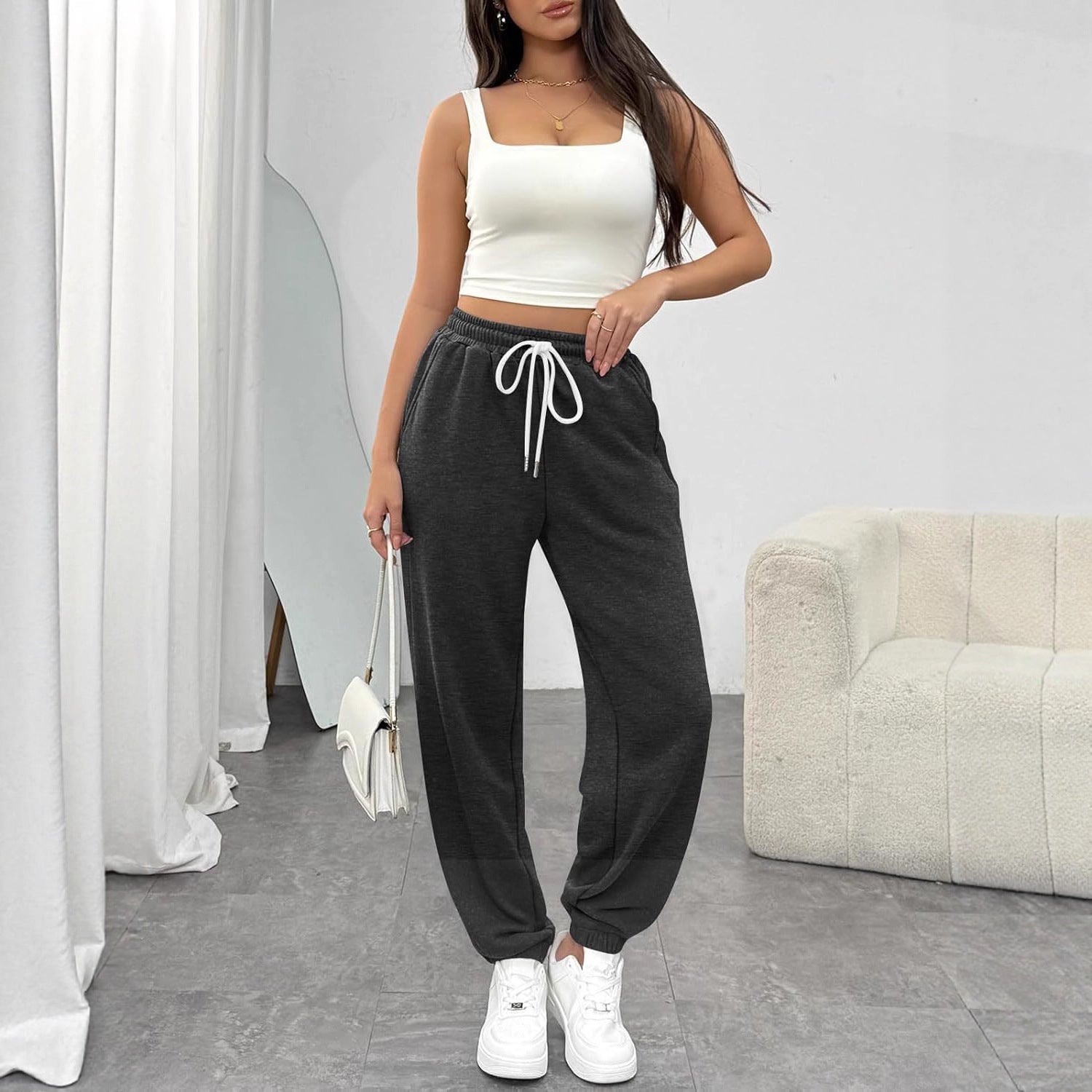 Damen Bequeme Sporthose mit elastischem Bund und Kordelzug WW