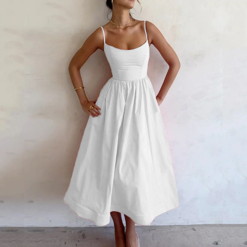 Damen Midi-Kleid mit tailliertem Oberteil und schwingendem Rock W&W Mode