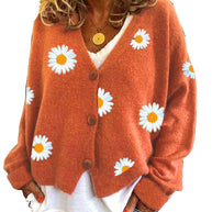 Damen Strickjacke mit Blumenstickerei und V-Ausschnitt WW