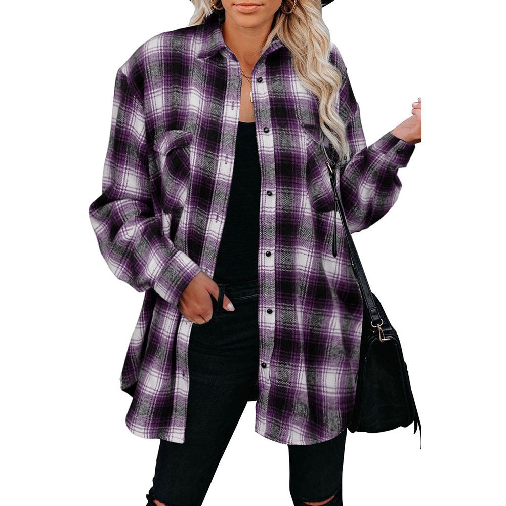Damen Karo-Hemdjacke aus weichem Flanell mit praktischen Taschen W&W Mode