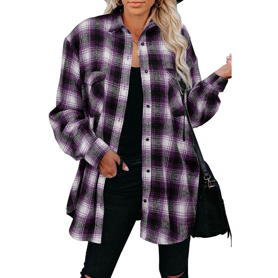 Damen Karo-Hemdjacke aus weichem Flanell mit praktischen Taschen WW