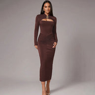 Damen Schulterfreies Kleid mit Raffungen und langem Arm WW
