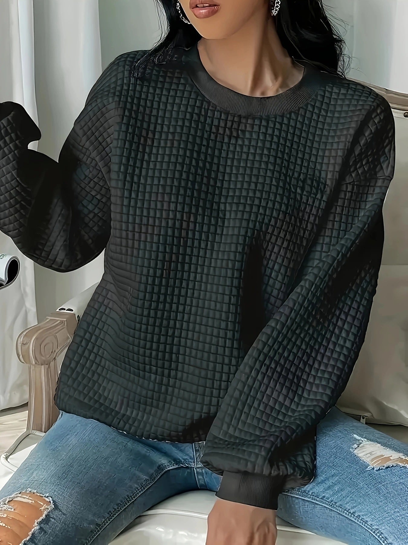 Damen Pullover mit strukturiertem Waffeldesign und lässigem Schnitt WW