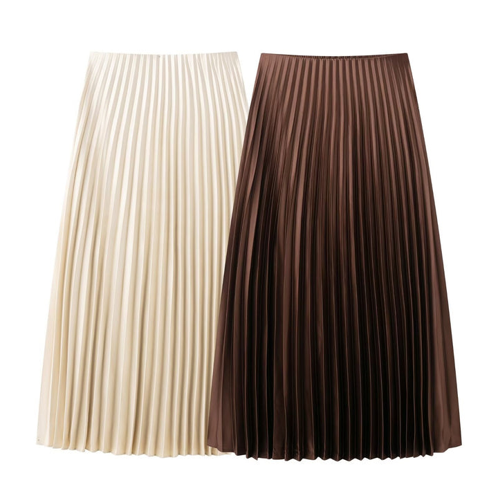 W&W Mode | Sommer Satin Gefühl Faltender Midi Rock