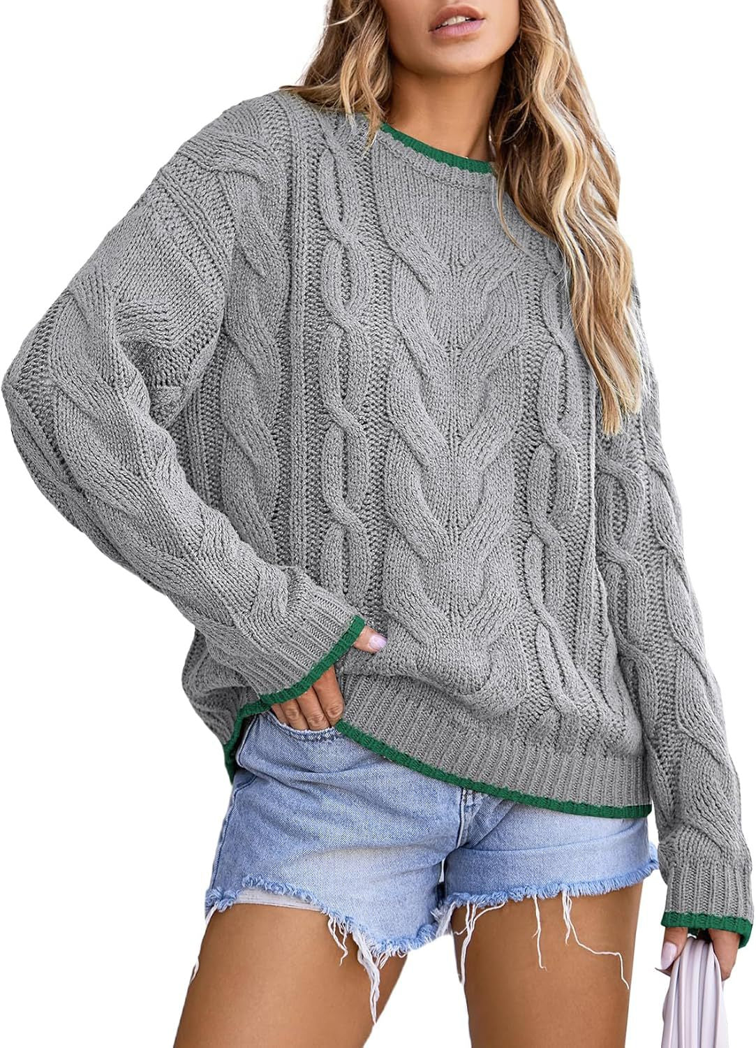 Damen Strickpullover mit grobem Zopfmuster WW