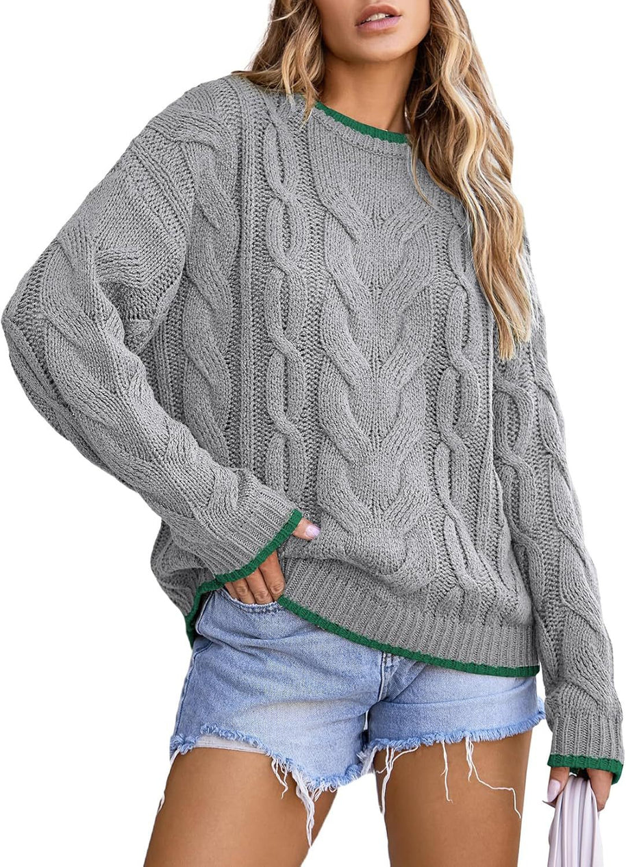 Damen Strickpullover mit grobem Zopfmuster WW