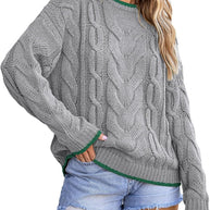 Damen Strickpullover mit grobem Zopfmuster WW