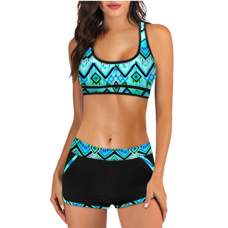 Damen Sport-Bikini-Set mit stylischem Crop-Top und Shorts WW