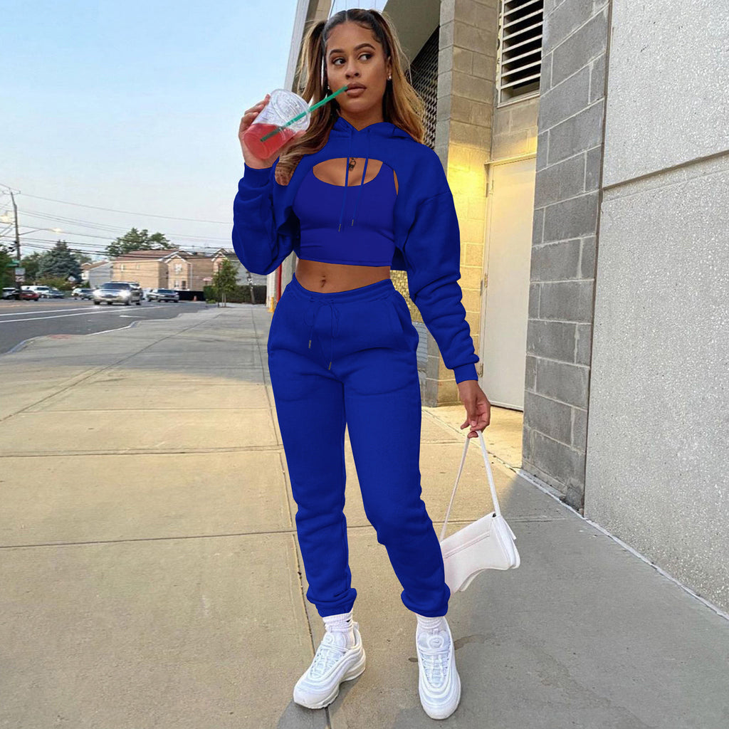 Damen Sportlicher Zweiteiler mit cropped Hoodie und bequemen Jogginghosen WW