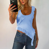 Damen Asymmetrisches Oberteil mit Rüschendesign WW