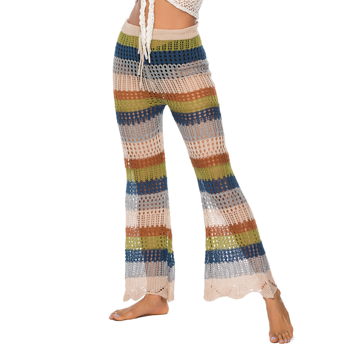 Damen Luftige Häkelhose im Boho-Stil mit hoher Taille WW