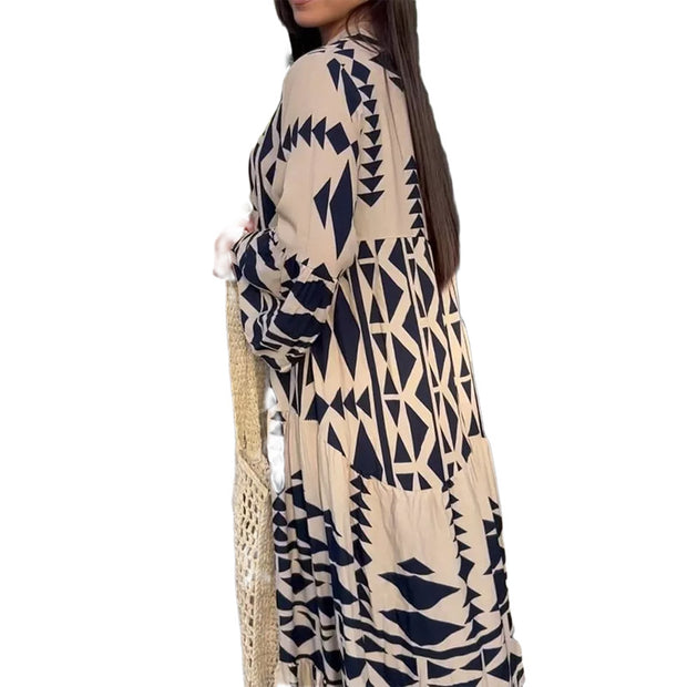 Damen Maxikleid mit geometrischem Muster und fließendem Schnitt WW