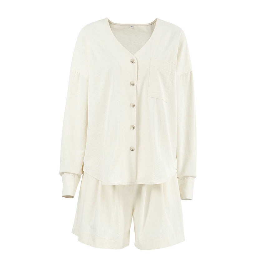 Damen bequemer Schlafanzug mit Knopfleiste und kurzen Hosen WW