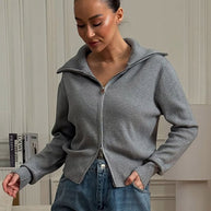 Damen bequeme Strickjacke mit Reißverschluss WW
