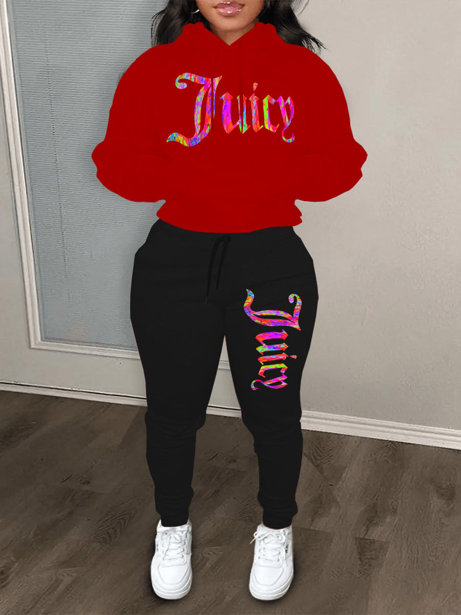 Damen sportliches Hoodie- und Jogginghose-Set mit einzigartigem grafischen Druck WW