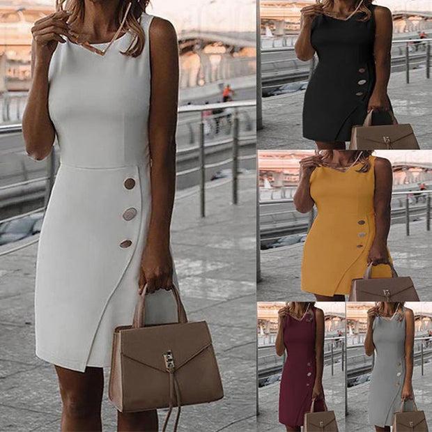 WW | Ärmelloses Einfarbiges Elegantes Wickelkleid