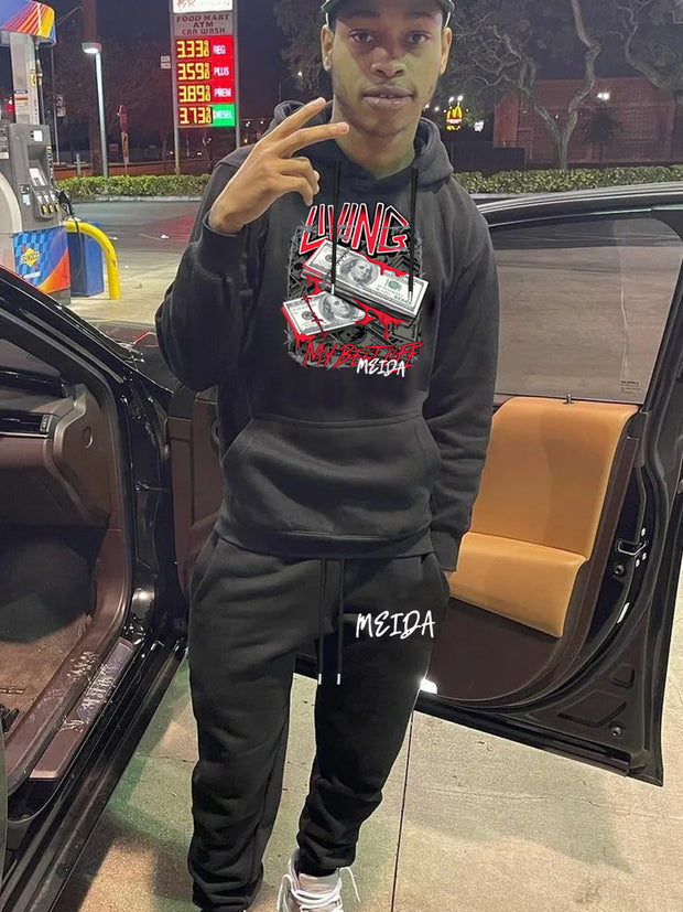 Damen Sportliches Hoodie und Jogginghose Set mit kreativem Druck WW