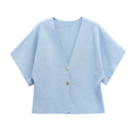 Damen leichte Strickjacke mit elegantem V-Ausschnitt und luxuriösen Knopfdetails WW