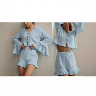 Damen Set aus luftiger Bluse und Shorts mit Volants WW