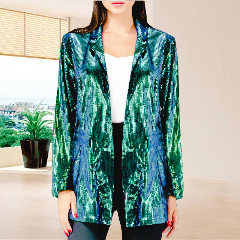 Damen Pailletten Blazer mit schimmerndem Effekt und taillierter Passform WW
