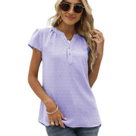 WW | Jacquard Chiffon Locker V-Ausschnitt Kurzarm Top