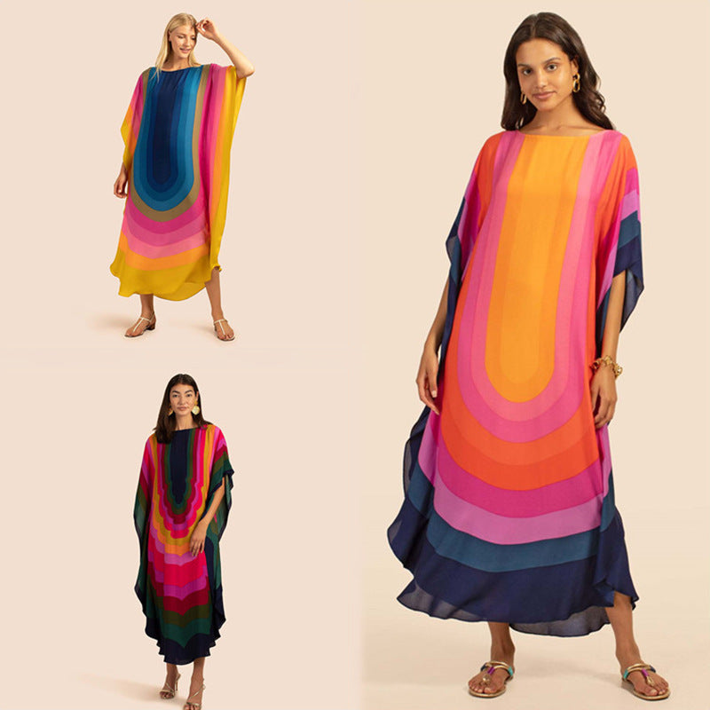 Damen Maxikleid mit modernen Wellenmustern WW