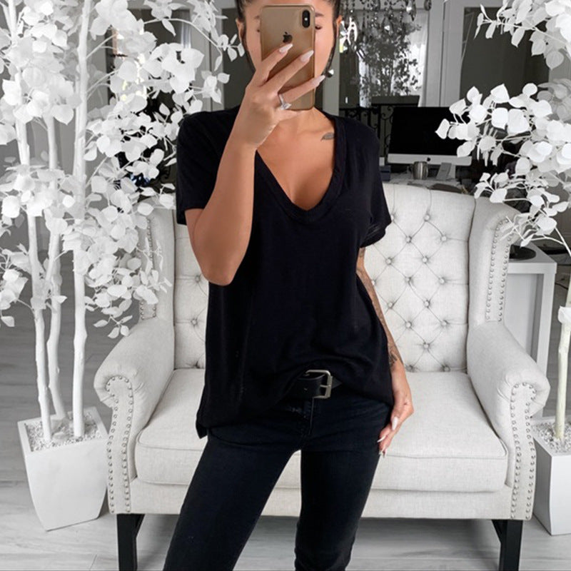 Damen lässiges V-Ausschnitt T-Shirt mit lockerer Passform WW