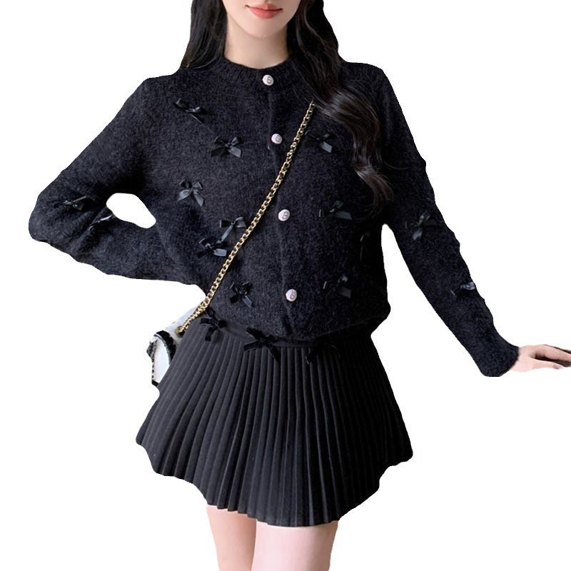 Damen Strickjacke mit dekorativen Schleifenapplikationen WW