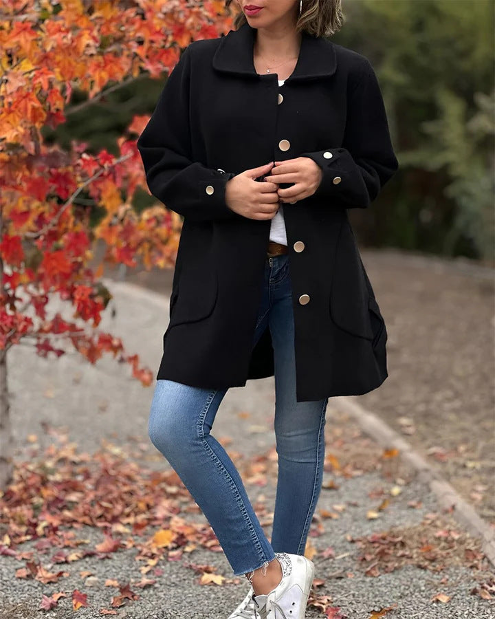Damen gemütlicher Oversized-Mantel mit großen Taschen und Knopfdetails WW