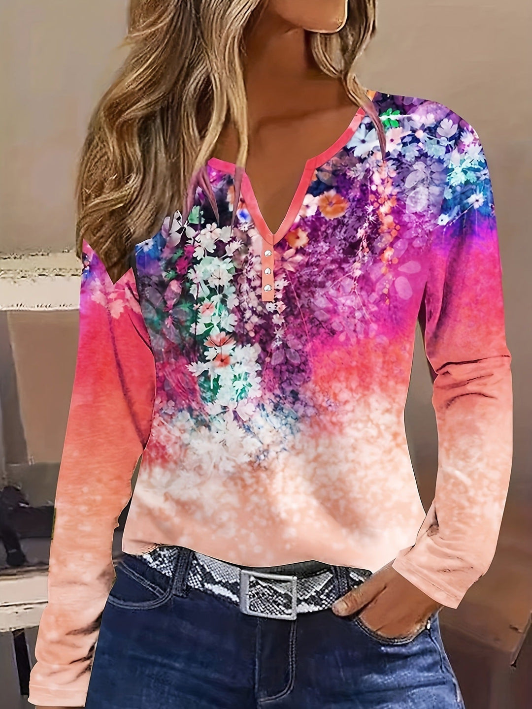 W&W Mode | Floral Rundhals Langarmshirt