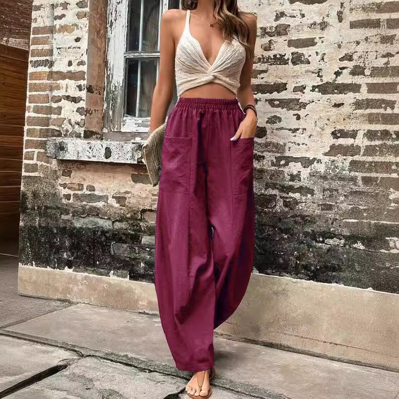 WW | Bequeme einfarbige Taschen Freizeit-Hosen