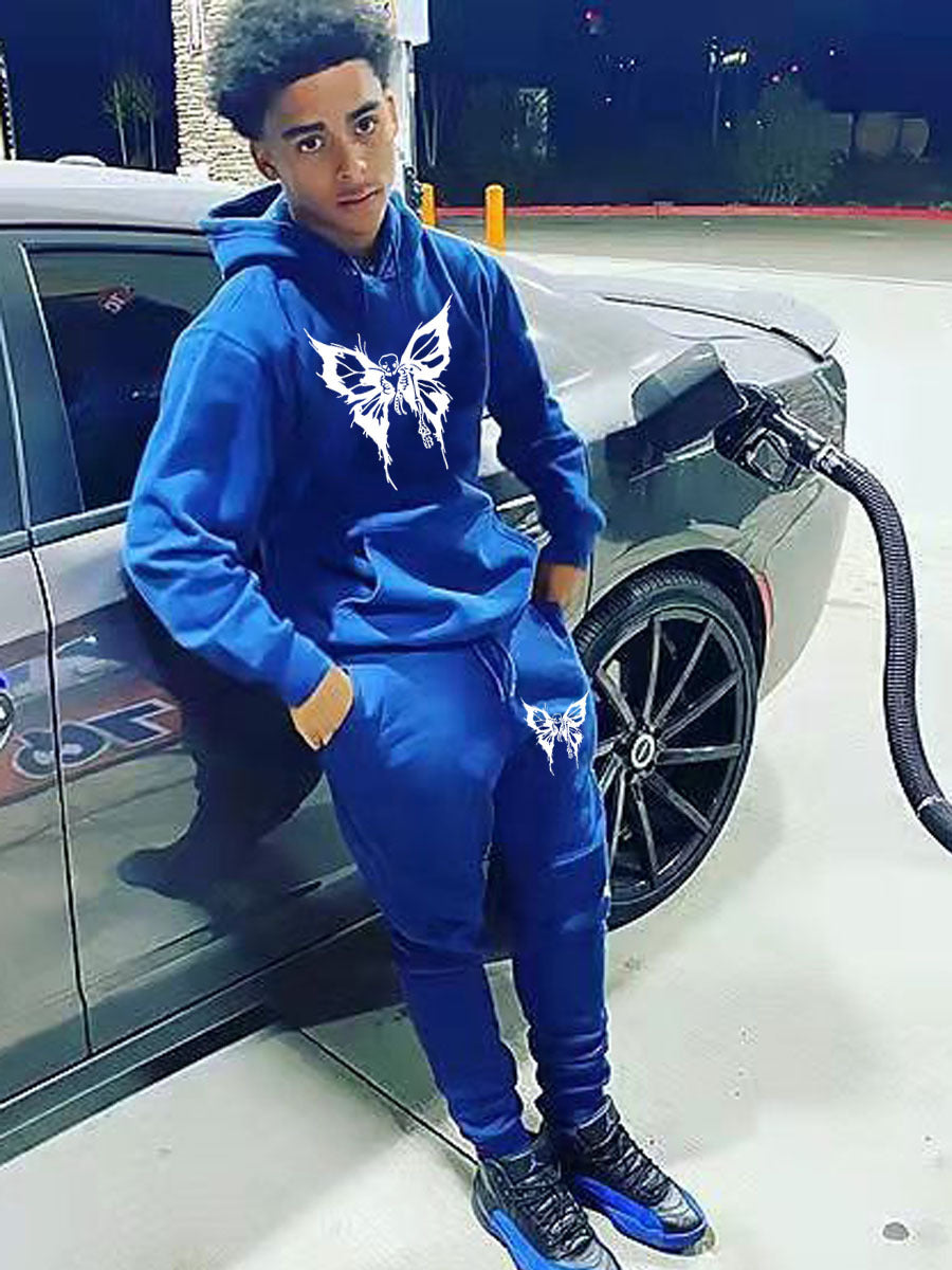 Damen Sportliches Hoodie- und Jogginghose-Set mit detailliertem Schmetterlingsmotiv WW
