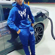 Damen Sportliches Hoodie- und Jogginghose-Set mit detailliertem Schmetterlingsmotiv WW