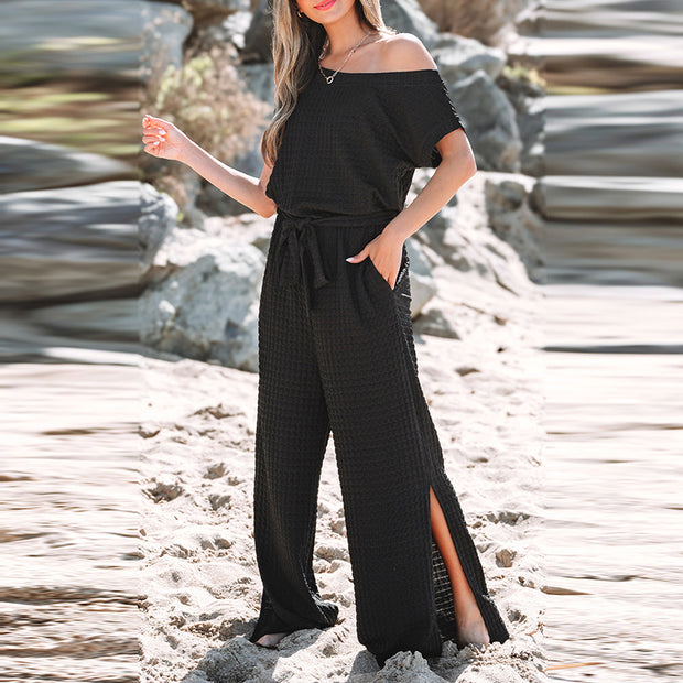 Damen lässiger Jumpsuit mit weitem Schnitt und elastischem Bund WW