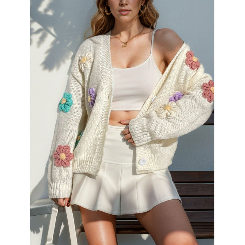 Damen Strickjacke mit floralen Applikationen WW