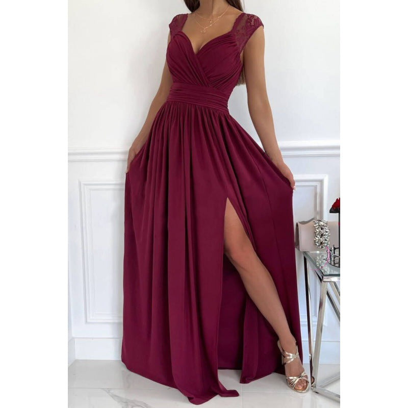 Damen Maxikleid mit raffiniertem V-Ausschnitt und hohem Schlitz WW