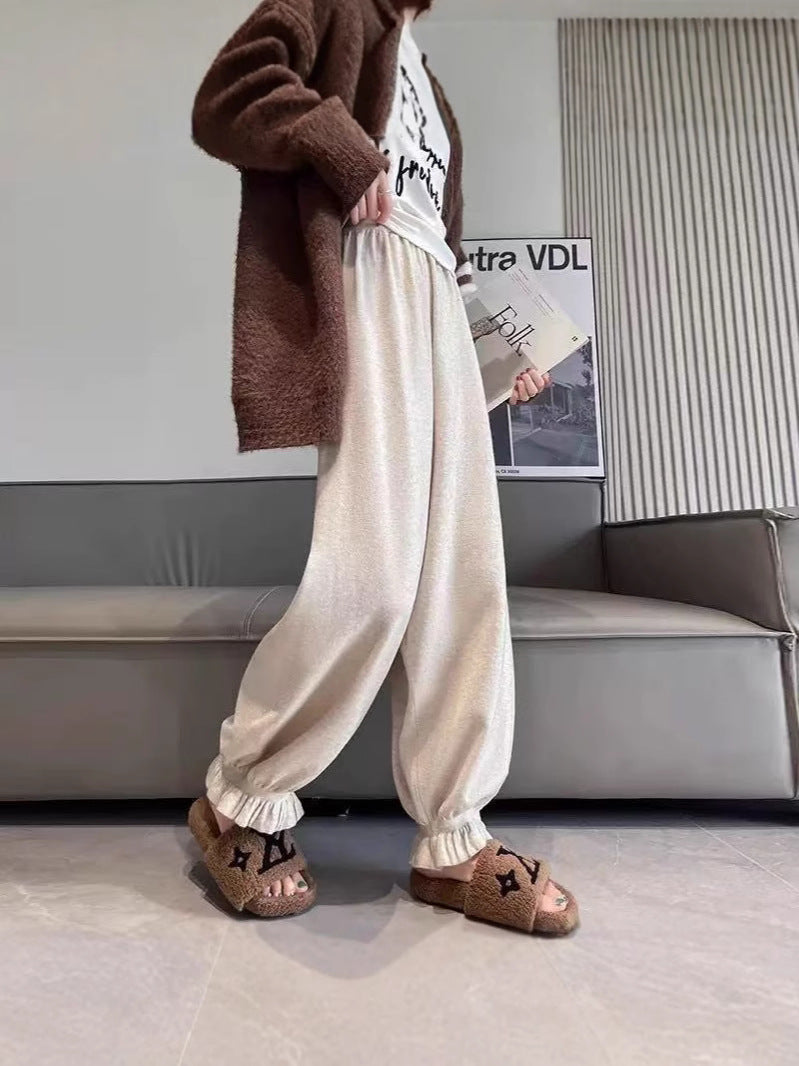 Damen bequeme Palazzohose aus glänzendem Material WW