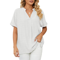 Damen V-Ausschnitt Bluse mit lässigem Schnitt und dekorativer Struktur WW