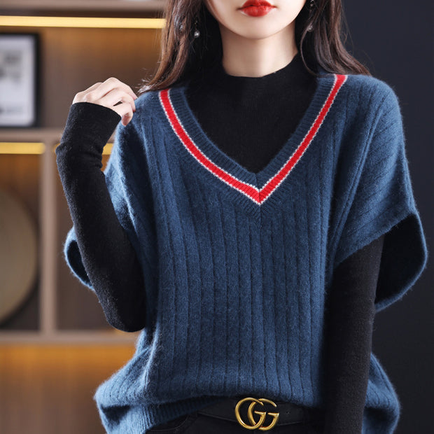 Damen Strickoberteil mit V-Ausschnitt und sportlichem Muster WW