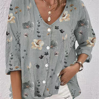 Damen Bluse mit floralem Druck und modernem Knopfdesign WW