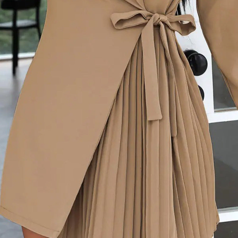 Damen Wickelkleid mit elegantem Faltenrock und modischem Gürtel W&W Mode