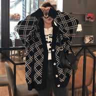 Damen bequeme Strickjacke mit klassischem Karomuster und Holzknöpfen WW