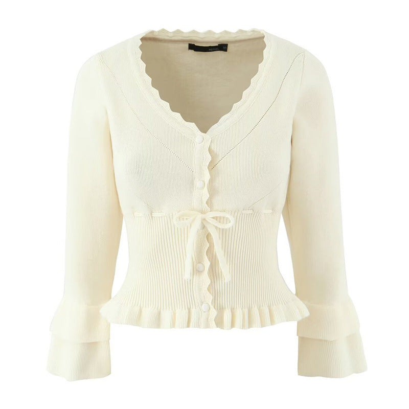 Damen Strickjacke mit Rüschendetails und tailliertem Schnitt WW